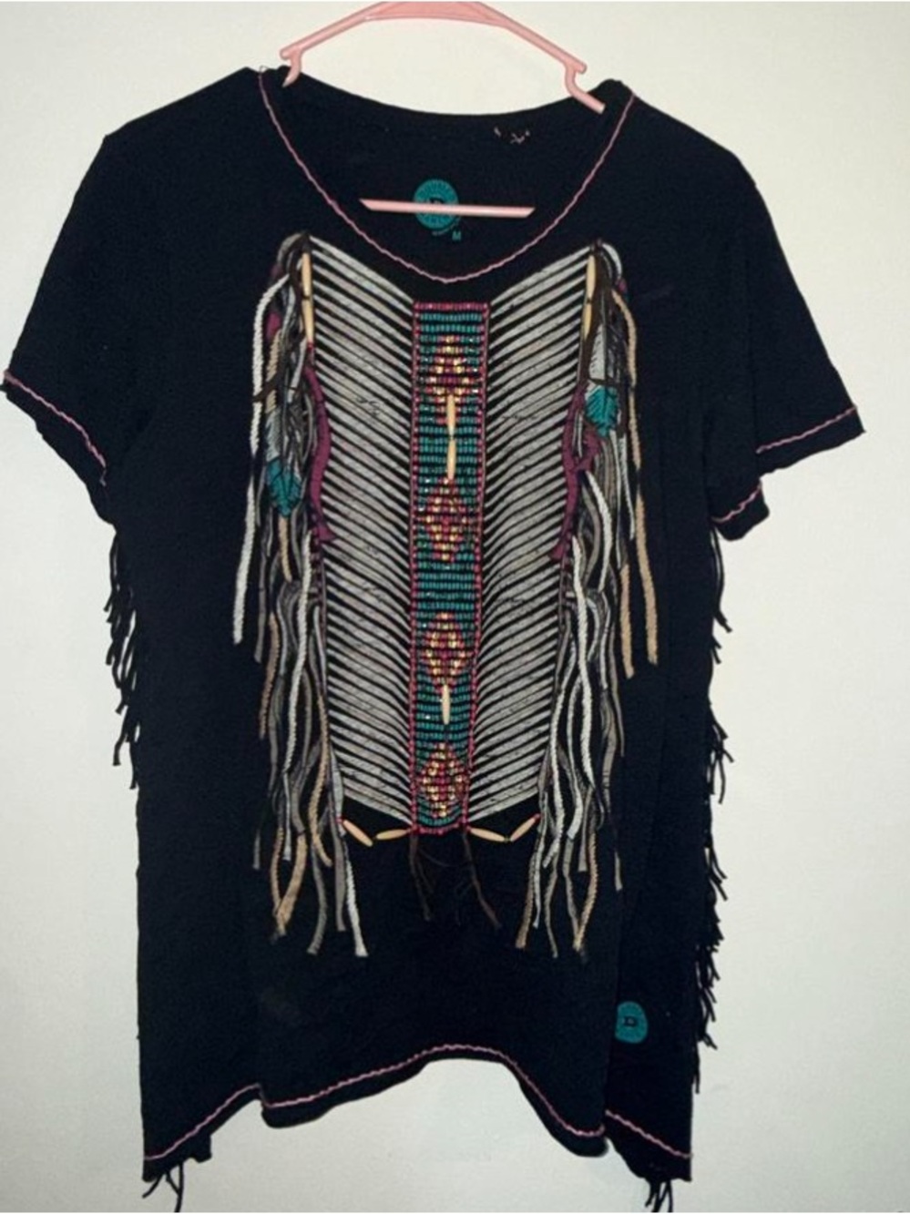 Double D Ranch fringe top beaded embroidered Indian Native American design M